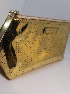 KATE SPADE New York LITTLE SHILOH Metro Spade Gold Shimmer Cosmetic Bag